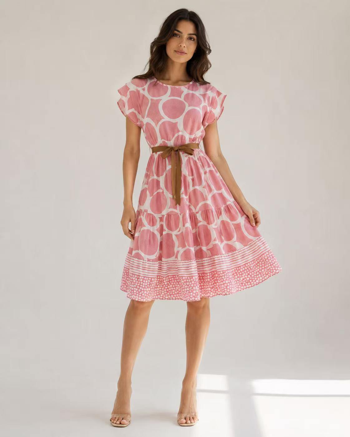 Wholesaler UPSTYLE - SHORT DRESS WITH BELT AND GEOMETRIC PRINT