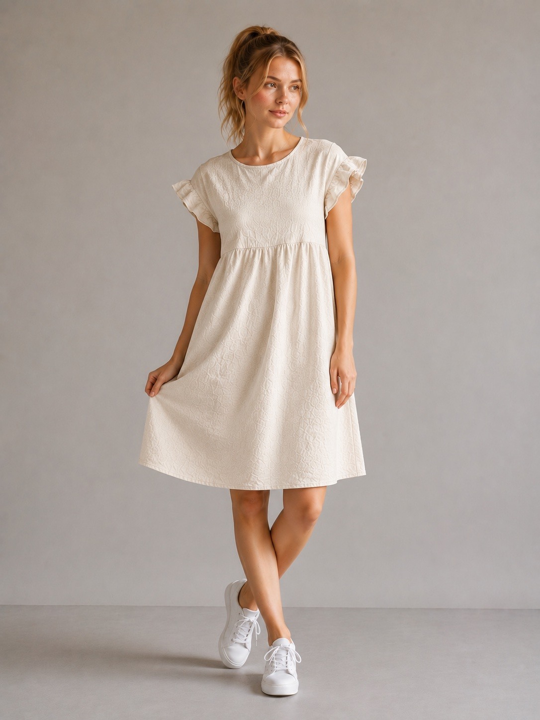 Mayorista UPSTYLE - VESTIDO MIDI DE LINO CON MANGAS CON VOLANTES