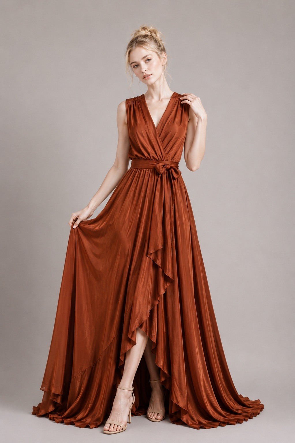 Grossiste UPSTYLE - ROBE LONGUE FEMME CROISÉE EN SATIN