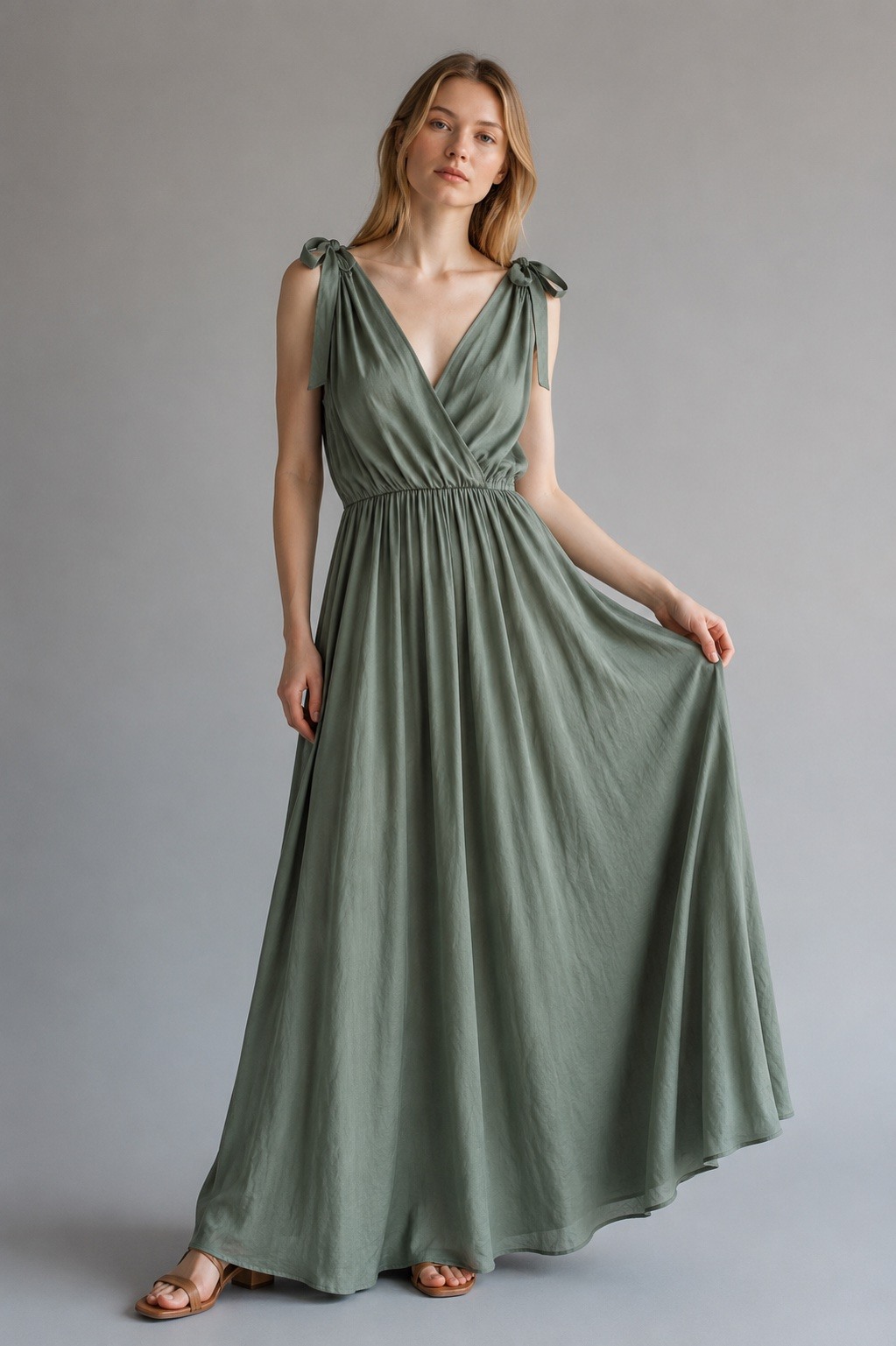 Grossiste UPSTYLE - ROBE LONGUE FEMME AVEC DÉCOLLETÉ EN V EN SATIN