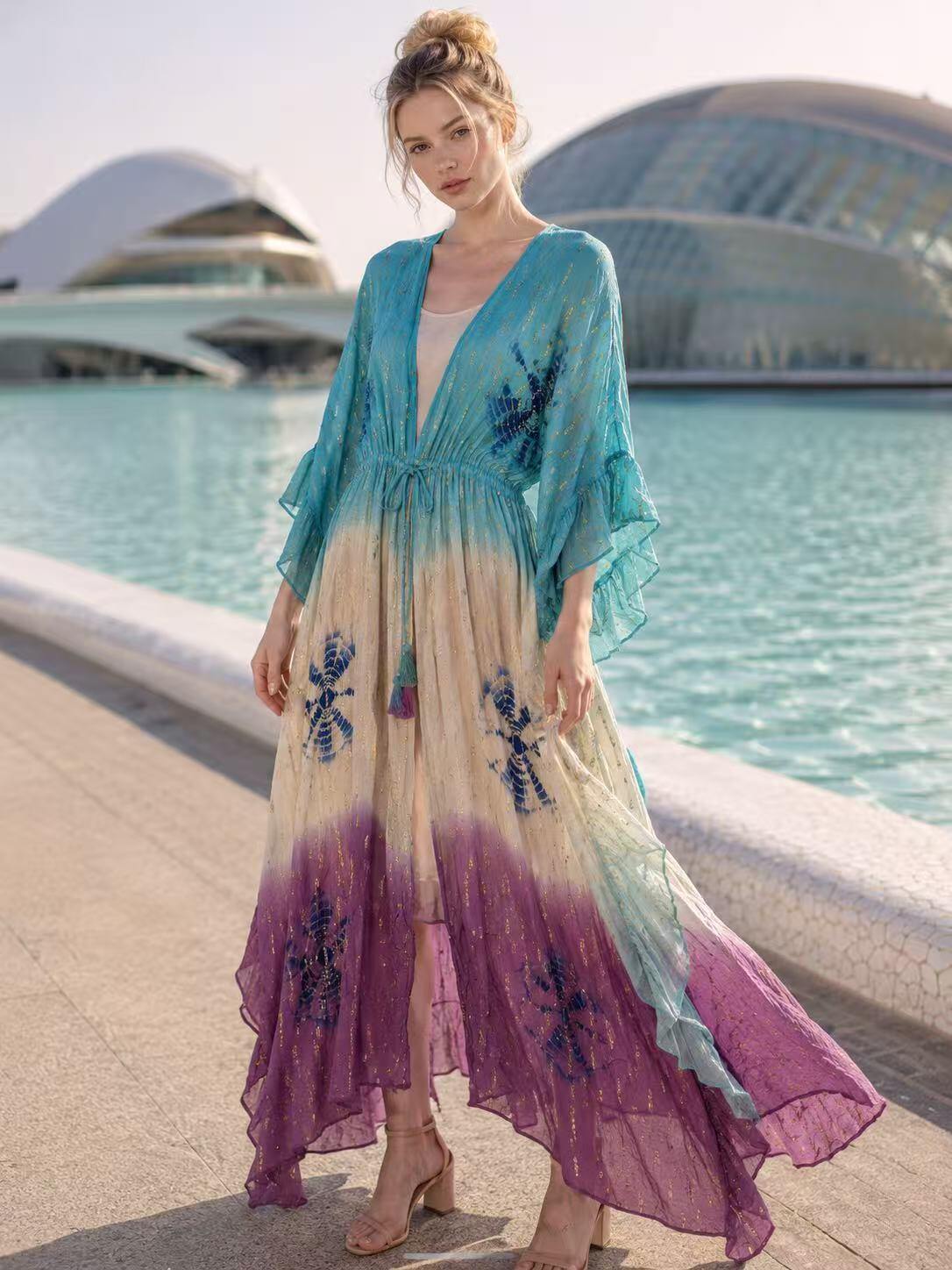 Wholesaler UPSTYLE - LONG WOMEN'S KIMONO OMBRÉ WITH LUREX