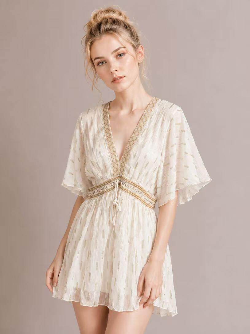 Wholesaler UPSTYLE - WOMEN'S SHORT DRESS WITH V-NECK AND SIDE CUT-OUTS