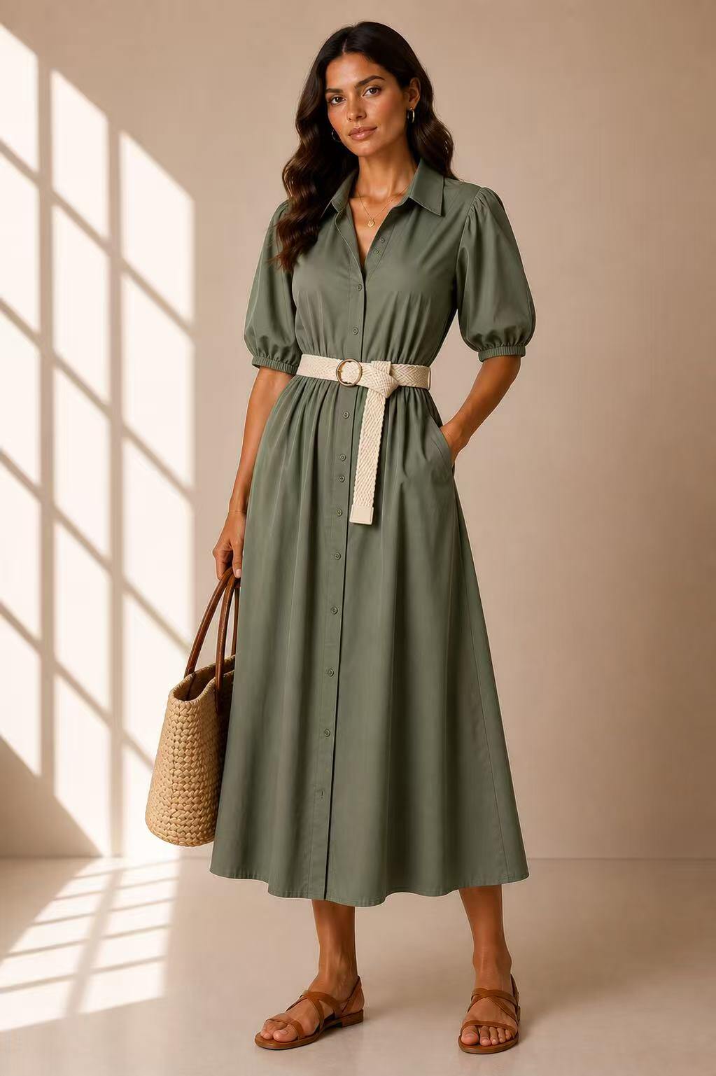 Mayorista UPSTYLE - VESTIDO CAMISERO DE POPELINA DE ALGODÓN CON CINTURÓN