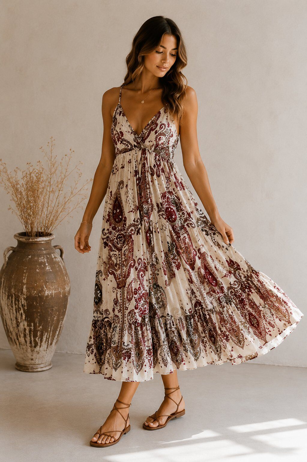 Wholesaler UPSTYLE - BOHO MIDI DRESS WITH PAISLEY PRINT