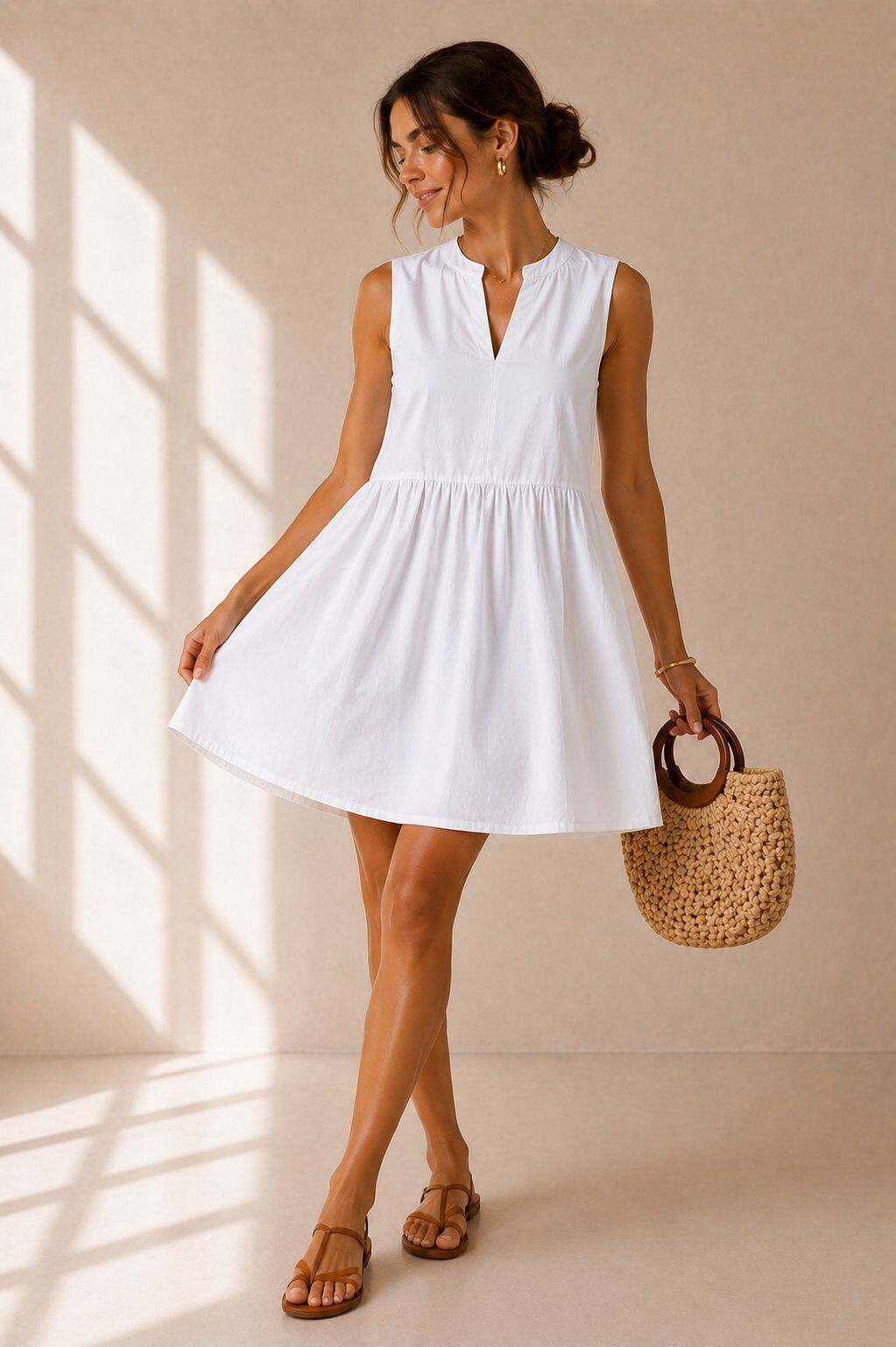 Wholesaler UPSTYLE - SLEEVELESS DRESS IN COTTON POPELINE