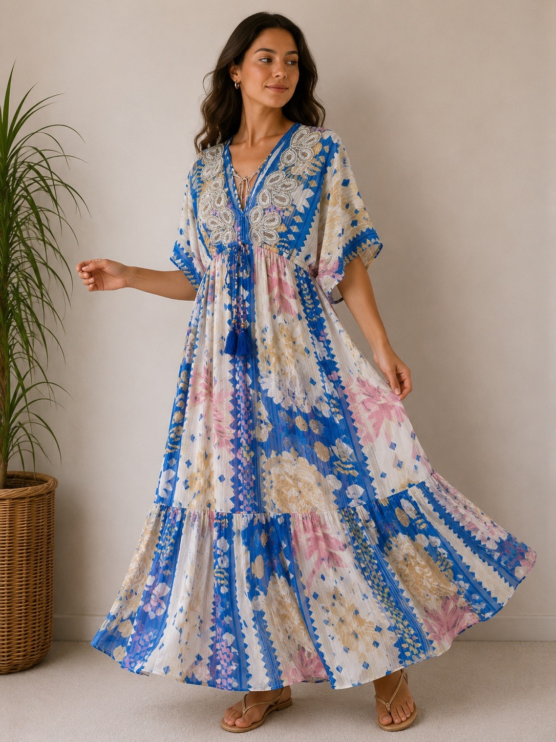 Wholesaler UPSTYLE - ABITO LUNGO STAMPA TROPICALE