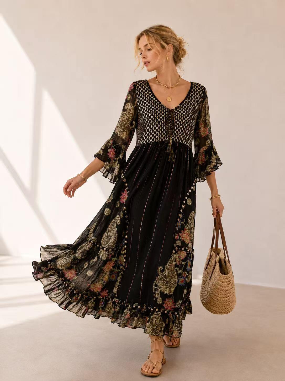 Mayorista UPSTYLE - VESTIDO LARGO PATCHWORK
