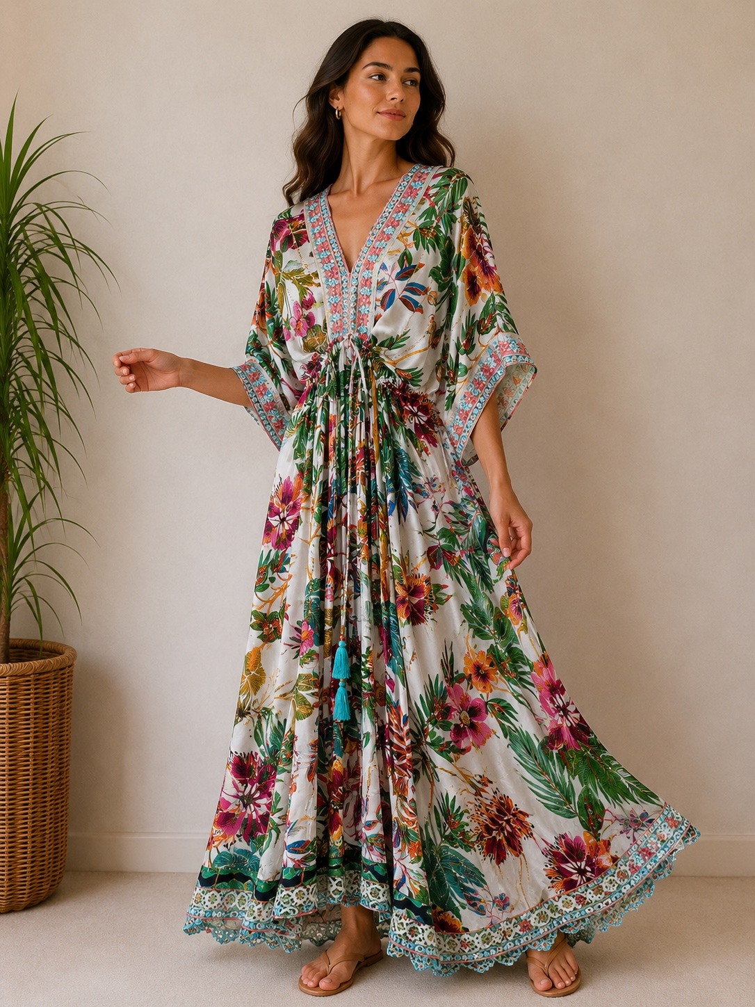 Wholesaler UPSTYLE - ABITO LUNGO STAMPA TROPICALE
