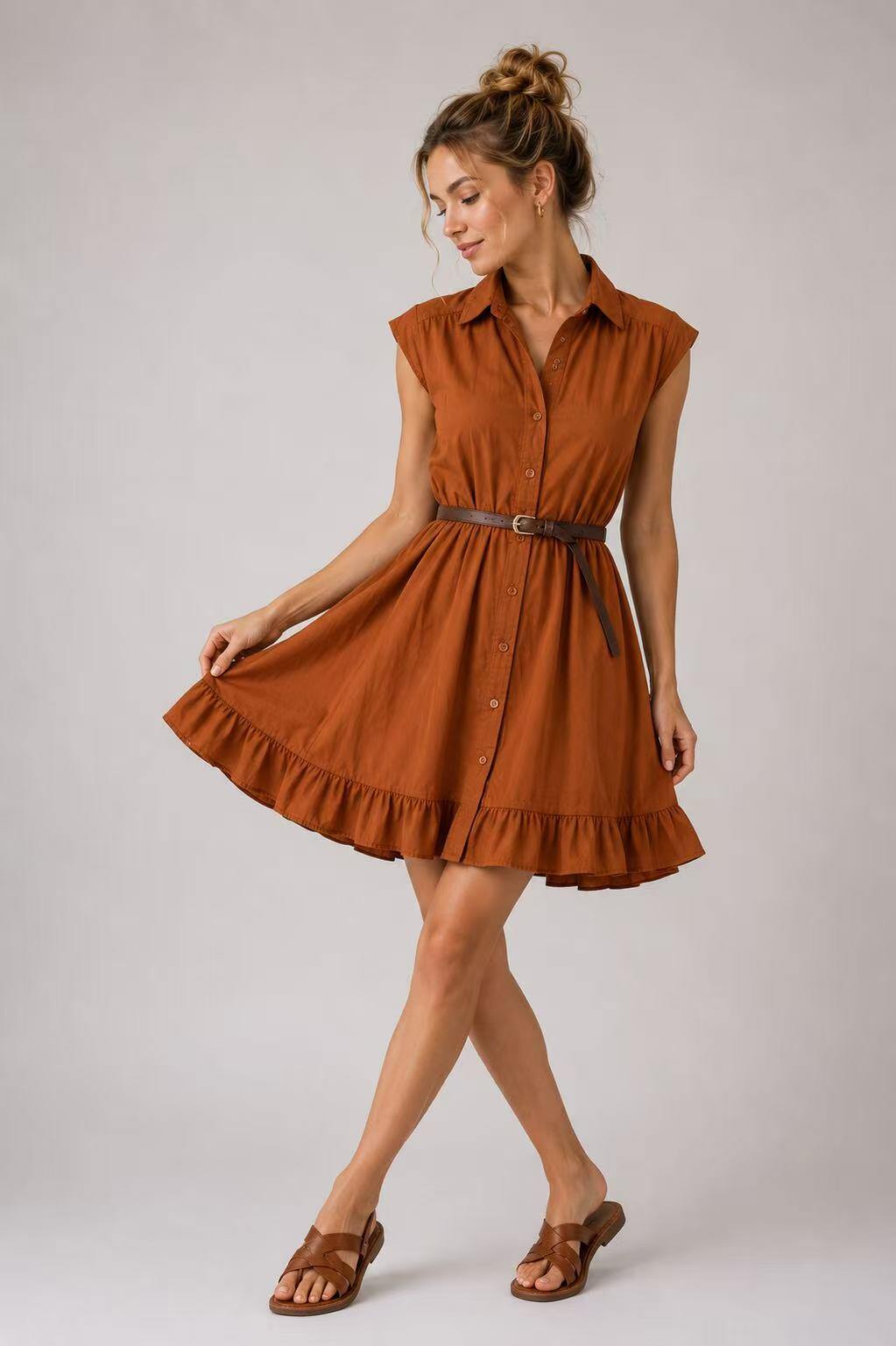 Wholesaler UPSTYLE - WOMEN'S SHORT DRESS IN COTTON MUSLIN