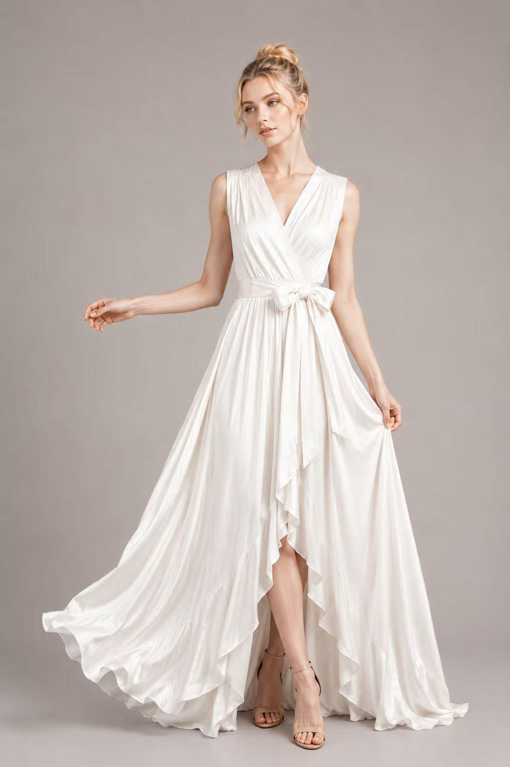 Wholesaler UPSTYLE - WOMEN'S LONG WRAP SATIN DRESS