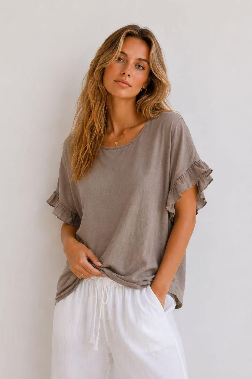 Mayorista UPSTYLE - Blusa con mangas con volantes