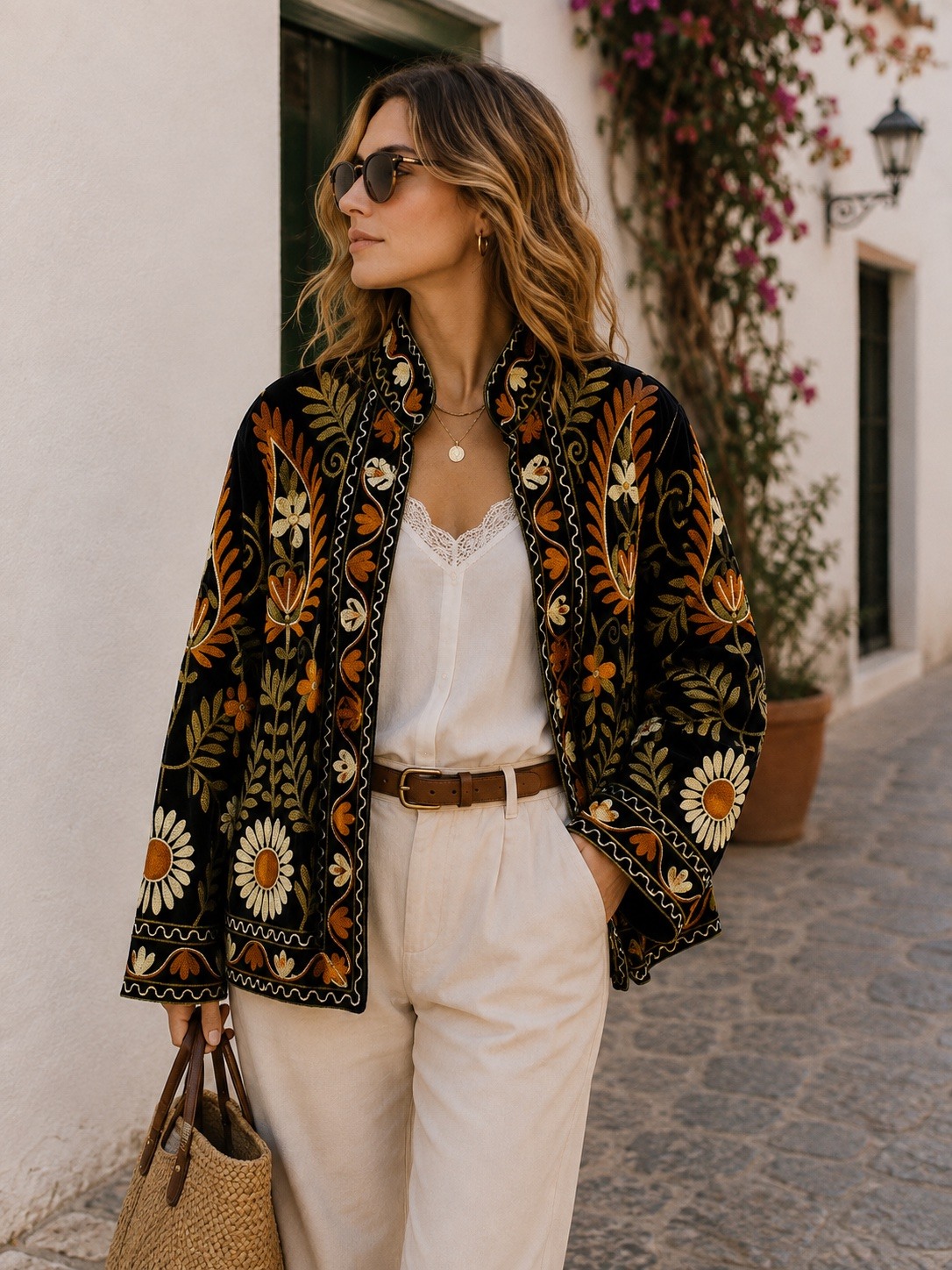 Wholesaler UPSTYLE - EMBROIDERED SUZANI JACKET IN VELVET