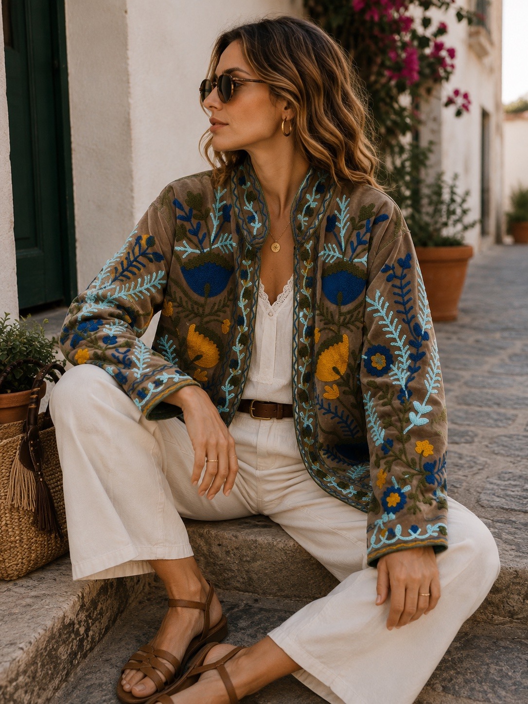 Wholesaler UPSTYLE - Embroidered Suzani velvet jacket
