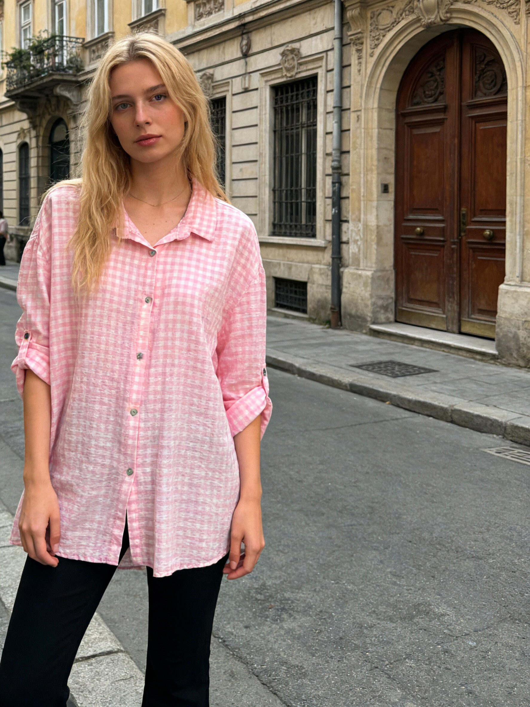 Mayorista V&L BRAND - Camisa larga a cuadros, mezcla de algodón