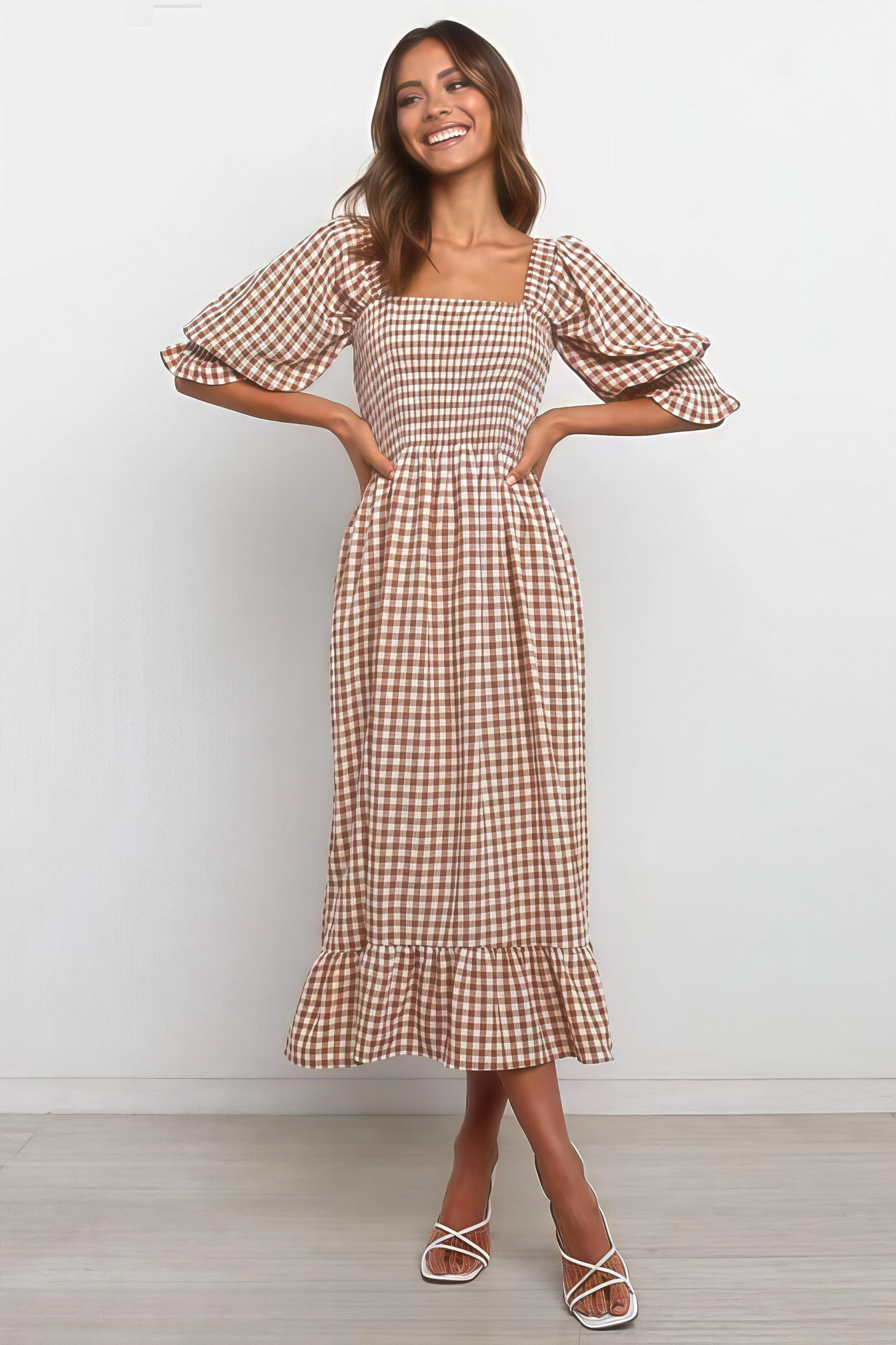 Wholesaler V&L BRAND - long dress for women, casual style in checkered pattern
