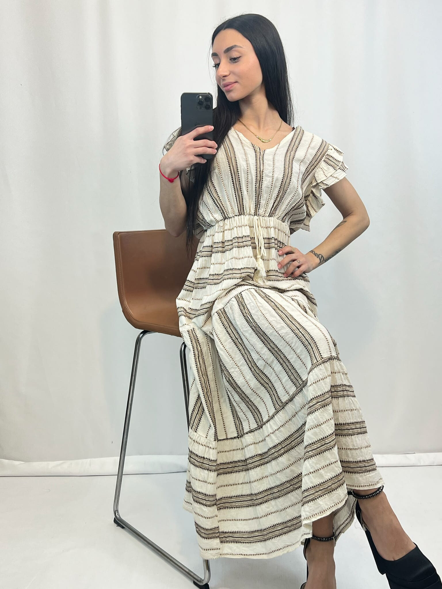 Wholesaler V&L BRAND - Casual long dress with ruffles, colorful striped pattern