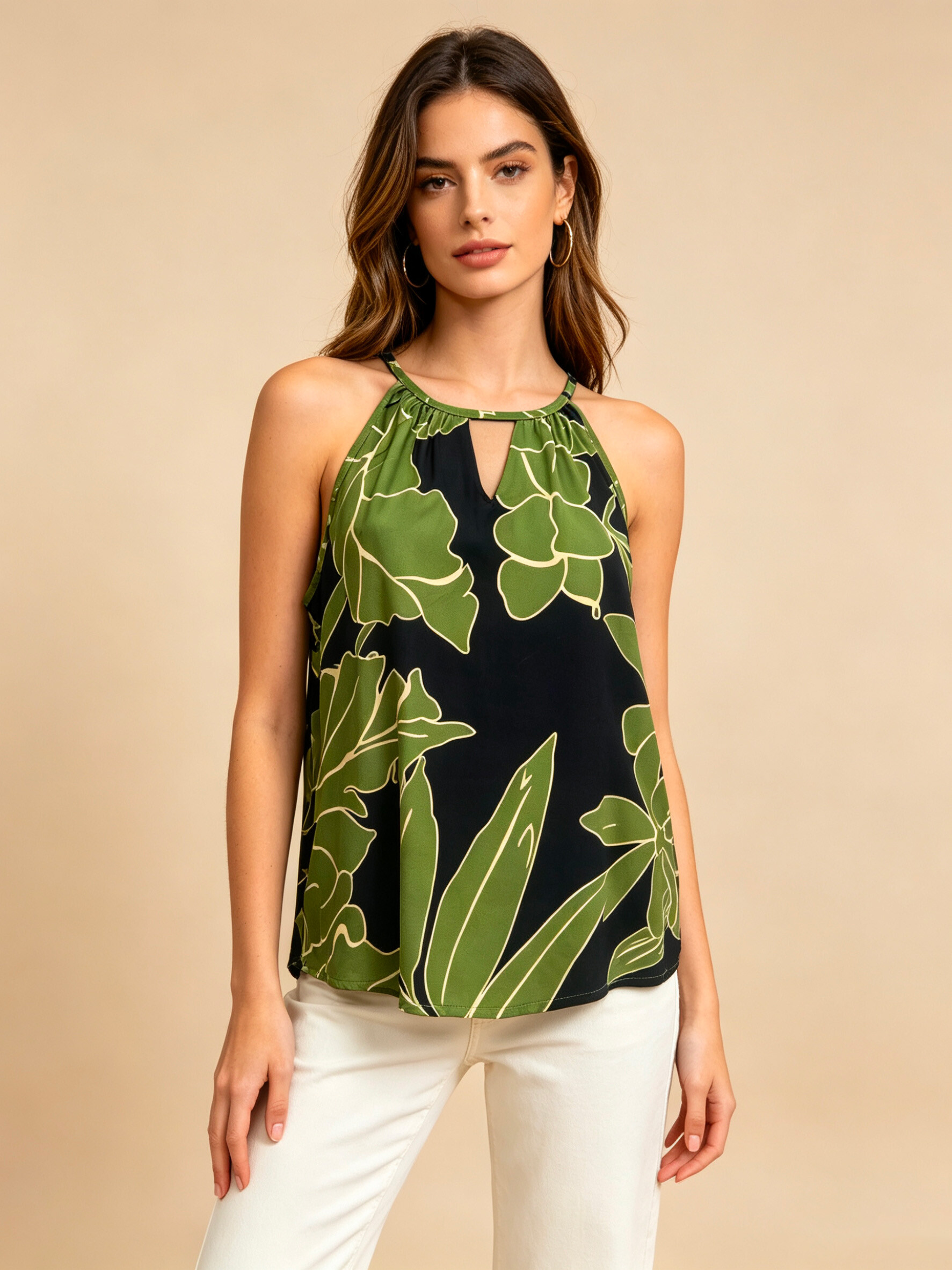 Grossiste V&L BRAND - Haut sans manches en viscose, avec imprimé floral intégral
