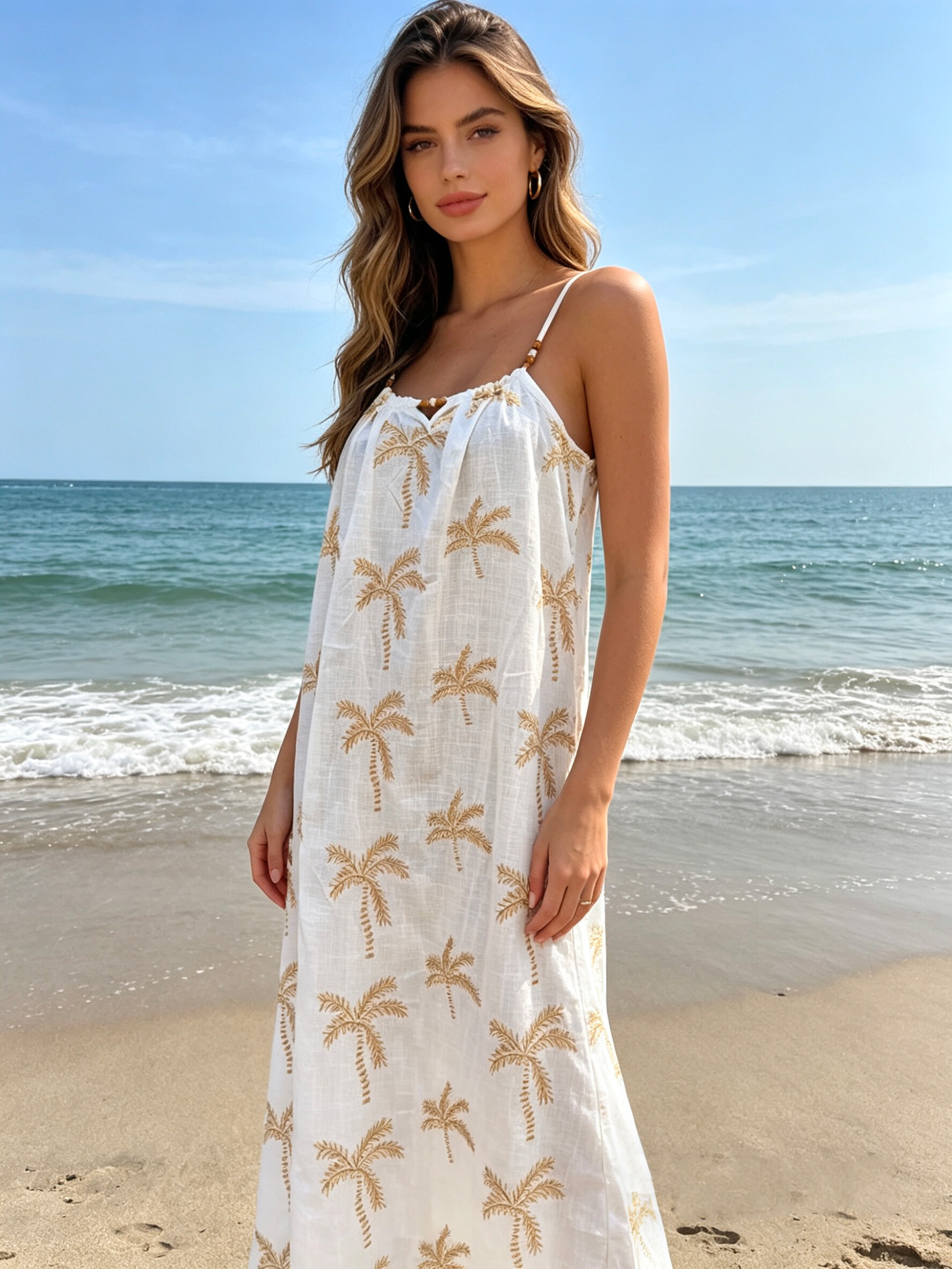Mayorista V&L BRAND - Vestido de verano para mujer, con estampado de palmeras