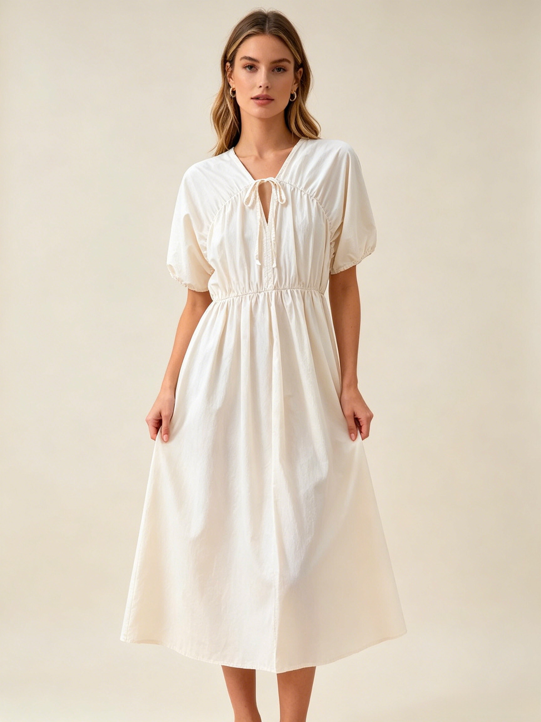 Wholesaler V&L BRAND - Long dress with puffed half sleeves, 100% cotton