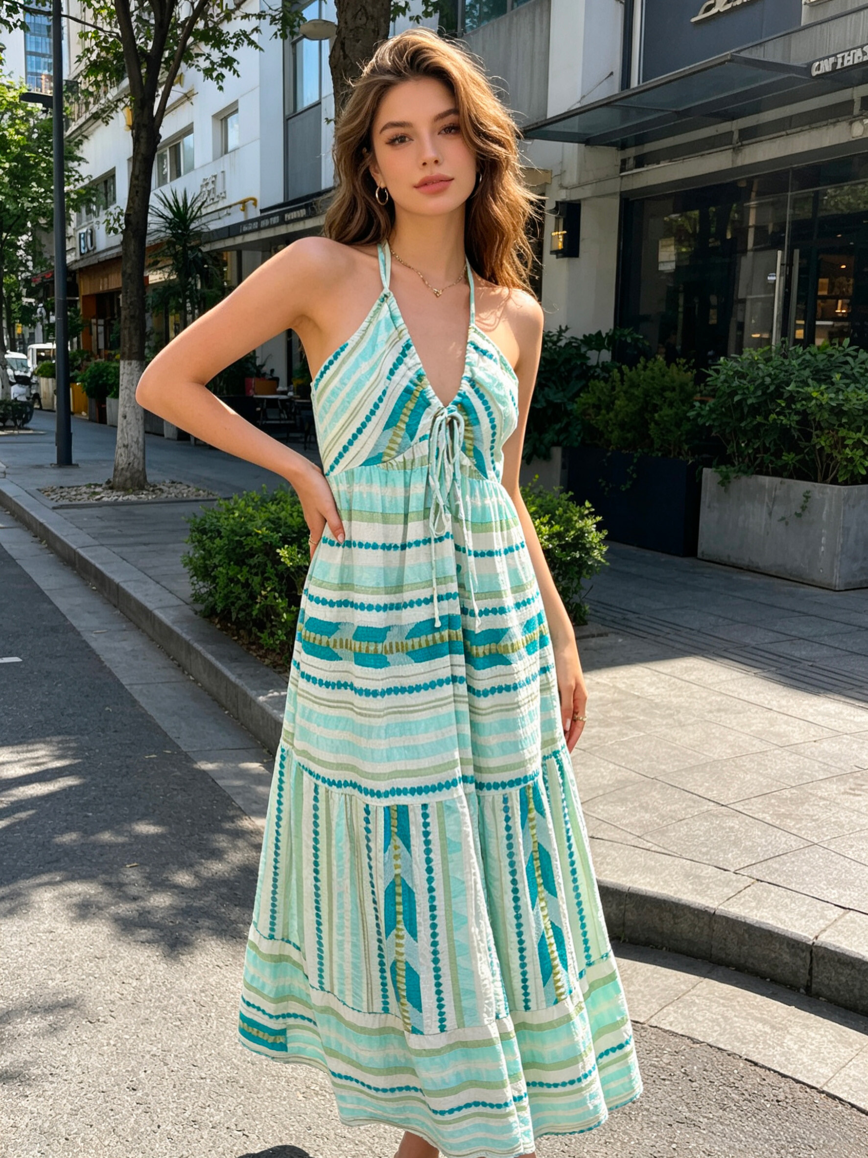 Wholesaler V&L BRAND - Halter summer dress, backless, in 100% Italian fabric