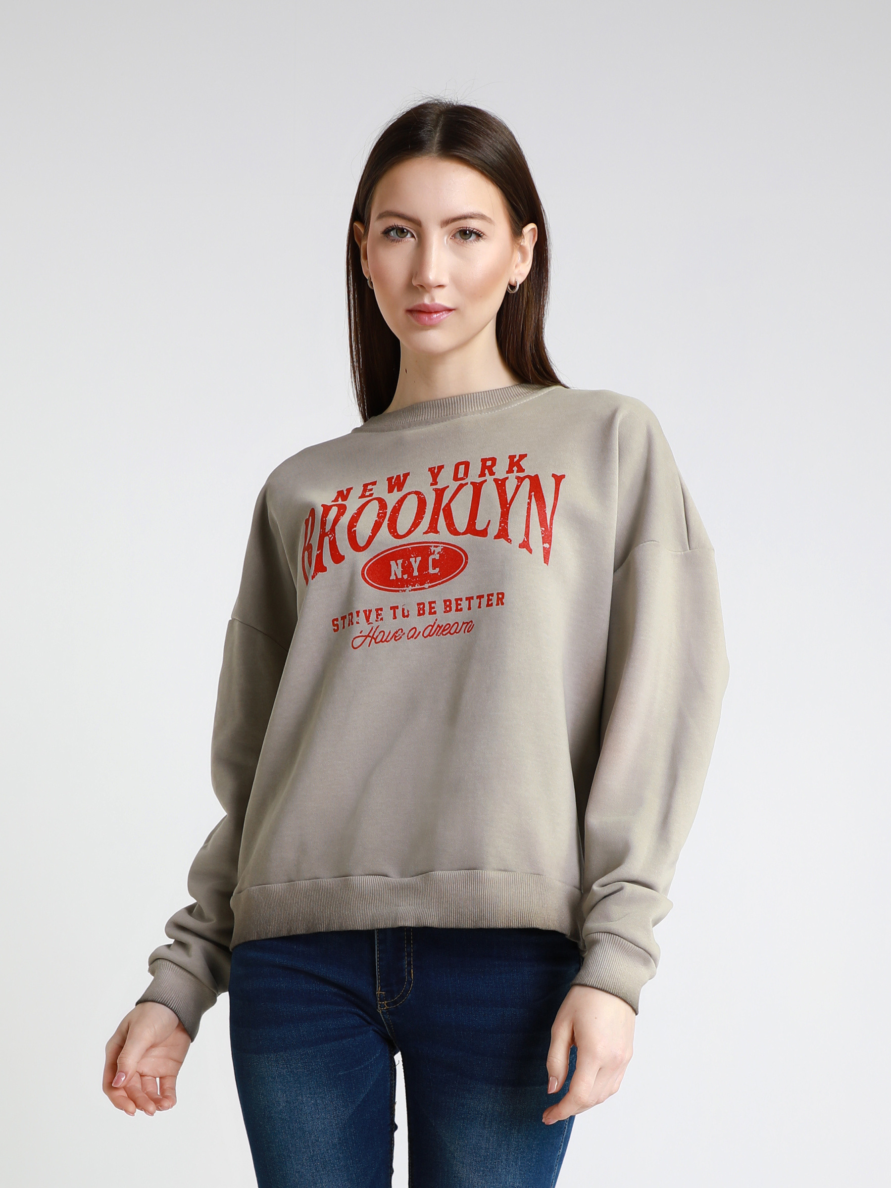 Wholesaler V&L BRAND - Classic sweatshirt with Brooklyn print, cold-dyed