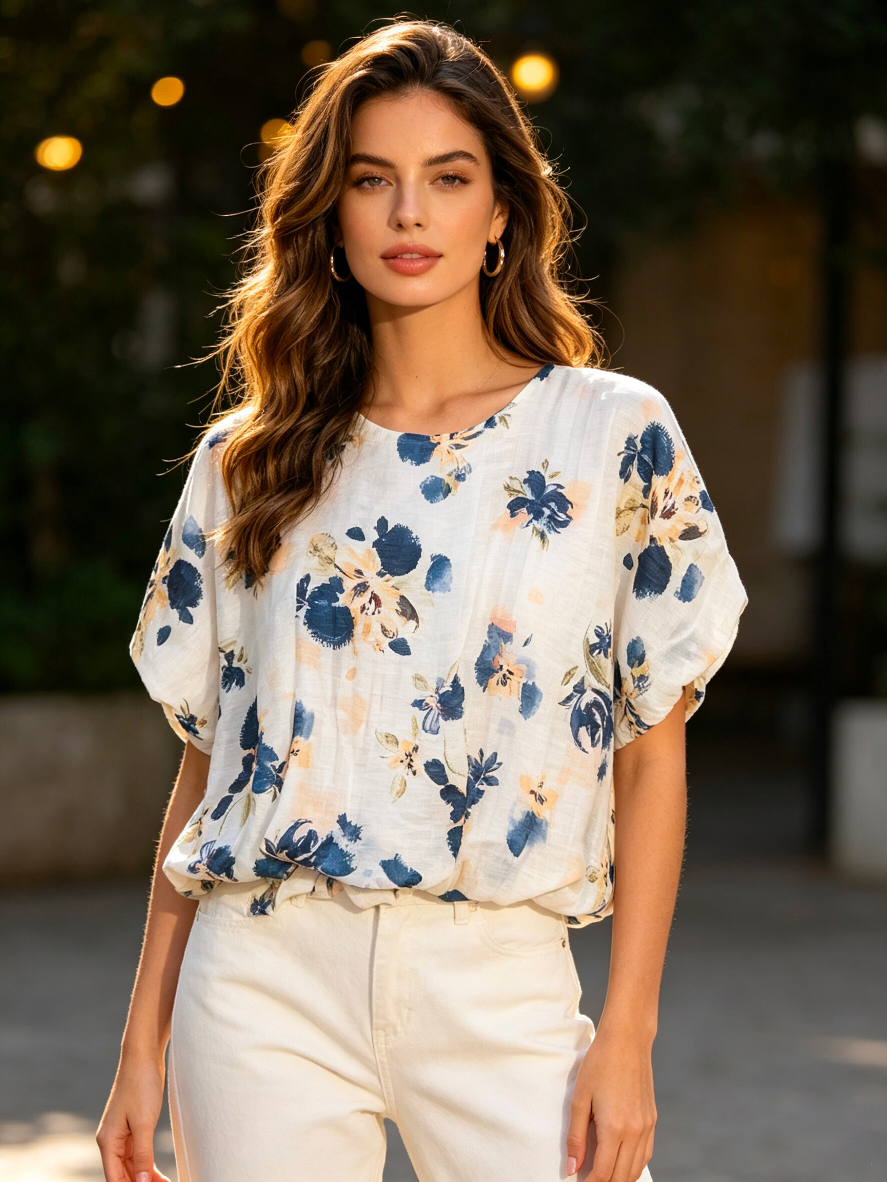 Wholesaler V&L BRAND - Casual floral top, made from breathable natural fabric