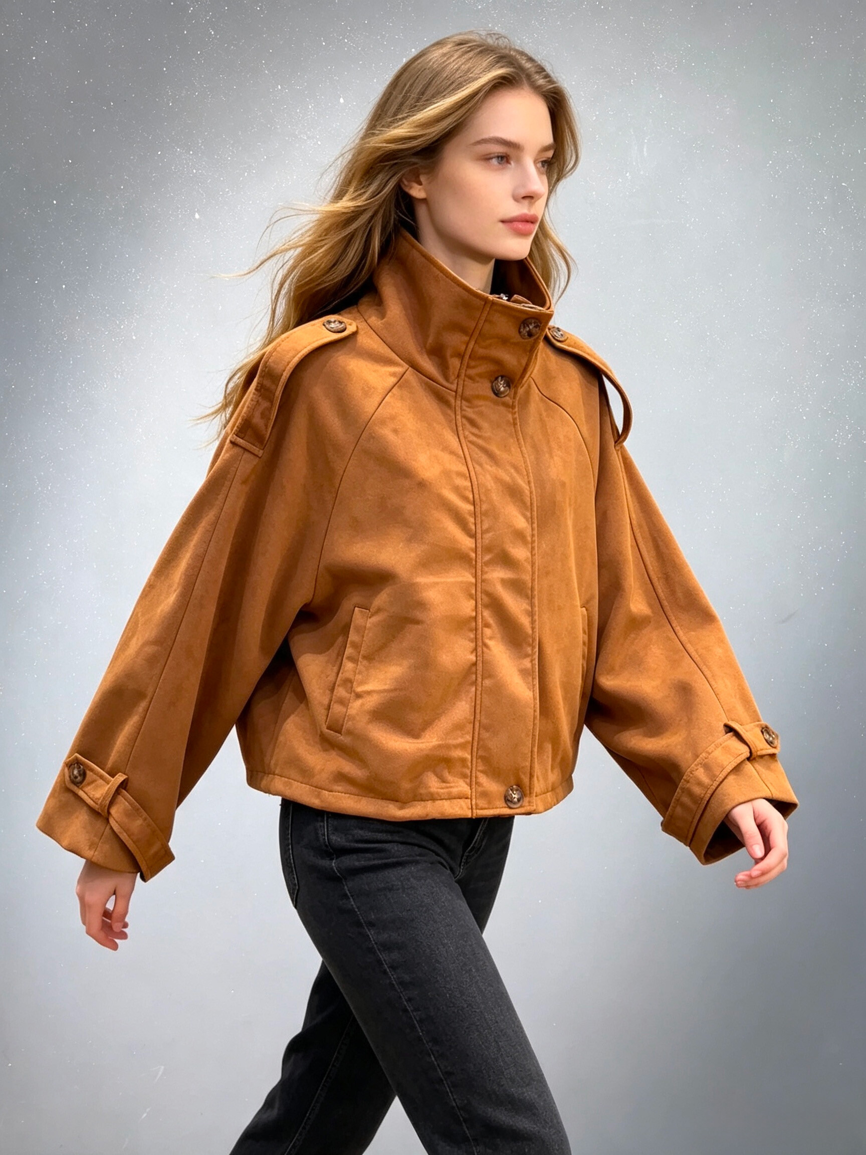 Wholesaler V&L BRAND - Bomber jacket in suede-effect fabric, oversized fit