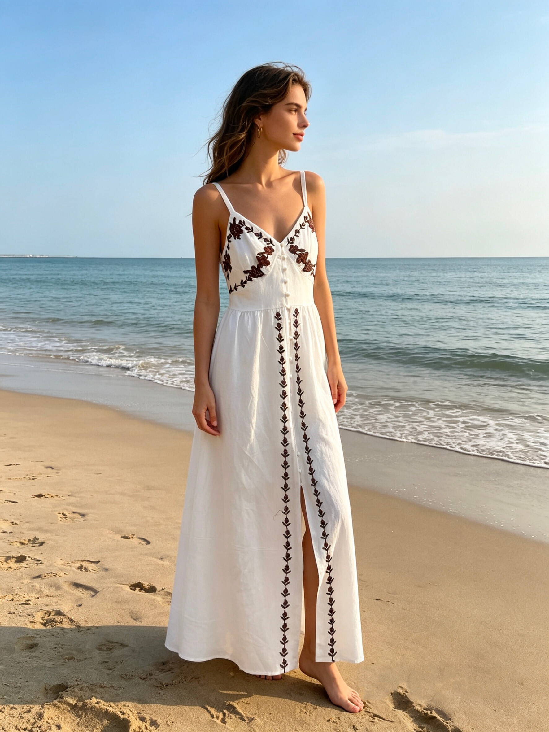 Wholesaler V&L BRAND - Long viscose dress with floral embroidery
