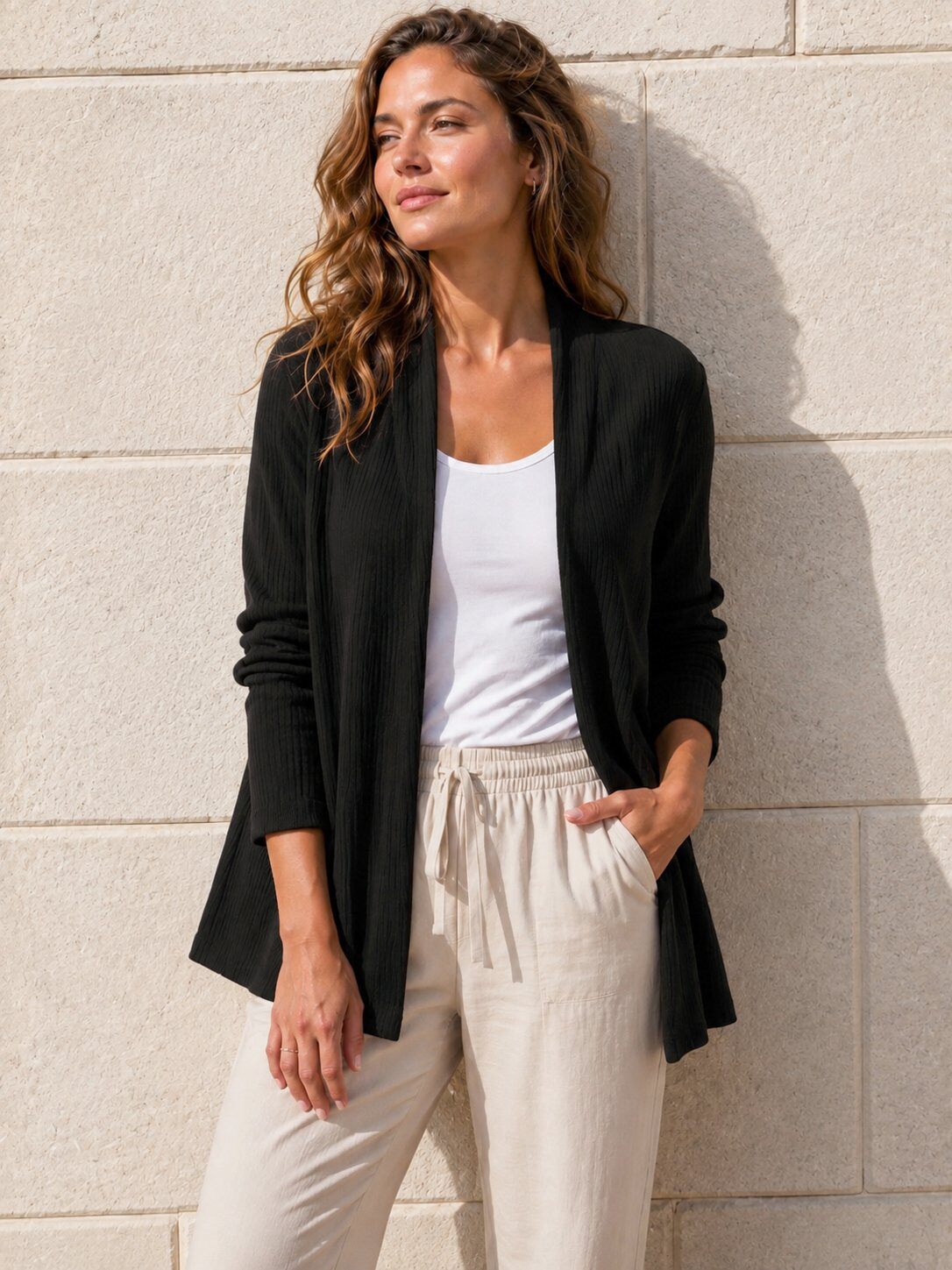 Grossiste VAN DER RICH - Gilet Long Ouvert Femme Tissu Texturé