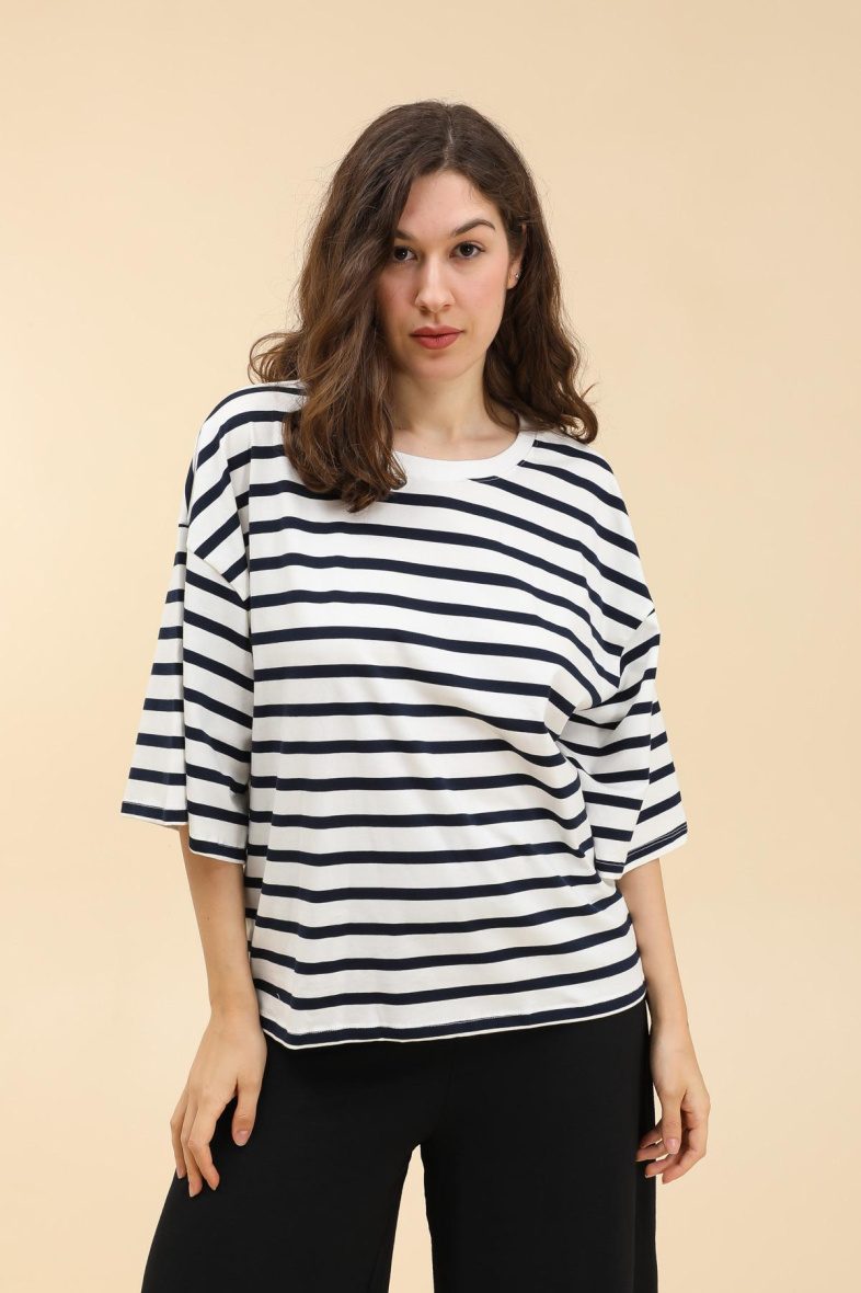Grossista Van Der Rock Grande Taille - maglietta oversize a righe bianche e nere