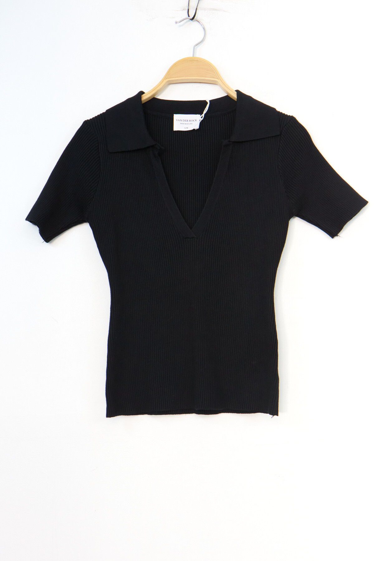 Wholesaler Van Der Rock Outlet - Soft knit ribbed polo collar top.