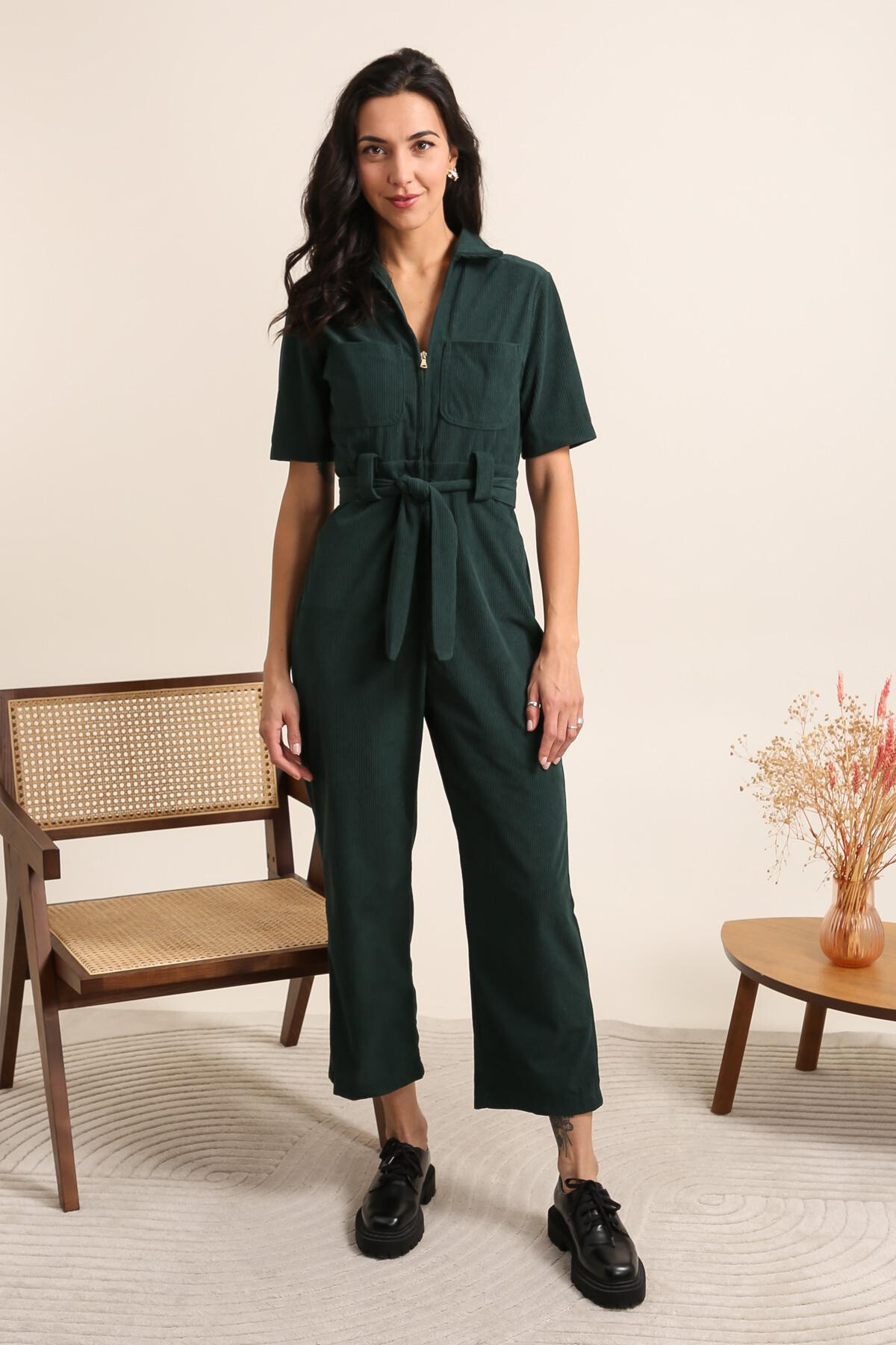 Wholesaler Van Der Rock - Zippered V-neck corduroy jumpsuit