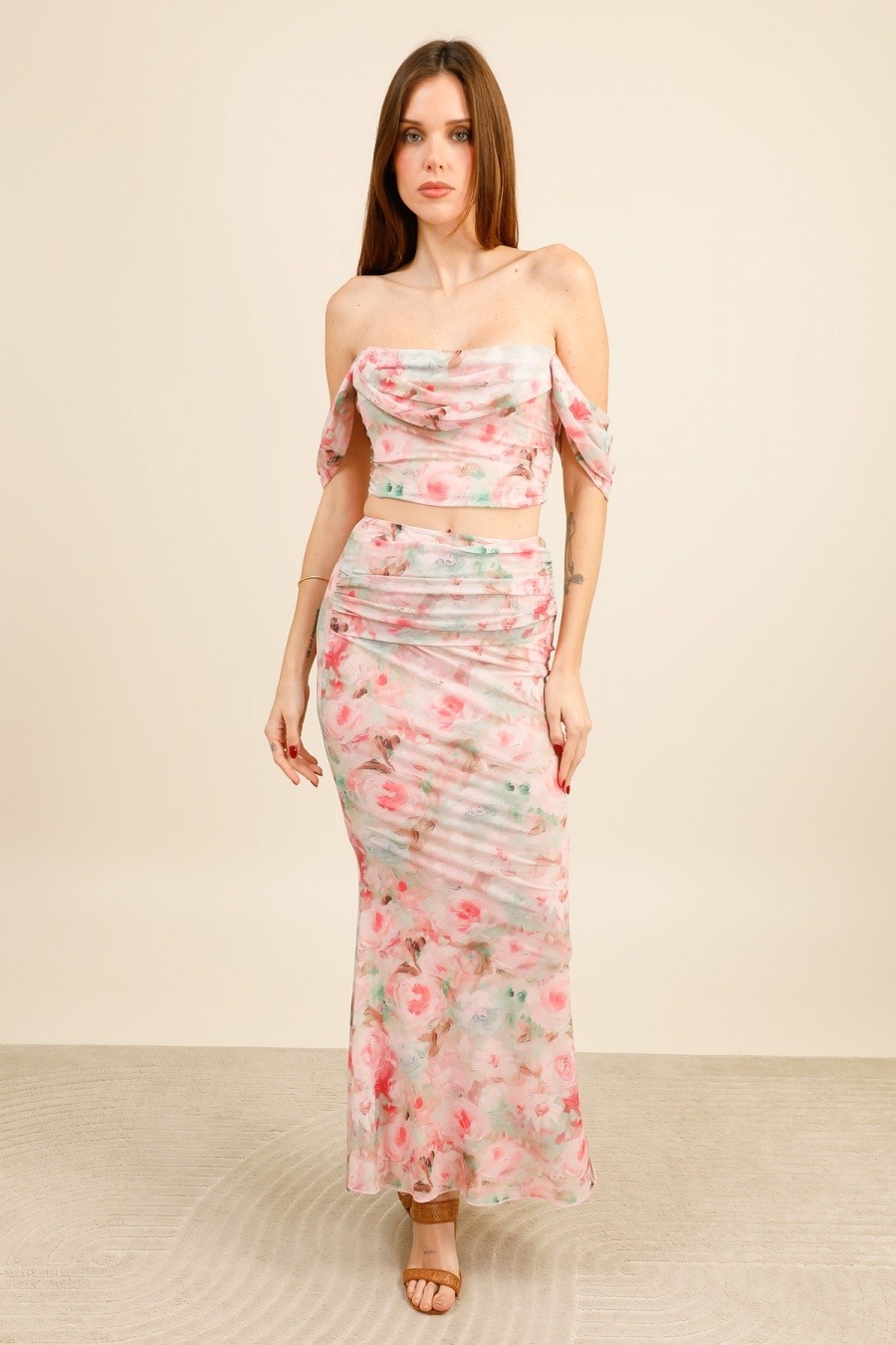 Wholesaler Van Der Rock - Draped Printed Mesh Maxi Skirt