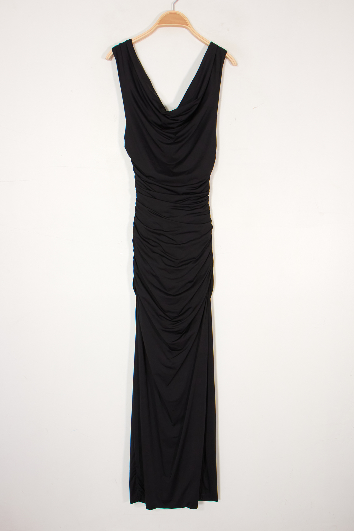 Mayorista Van Der Rock - Vestido largo fruncido con escote drapeado y espalda cruzada