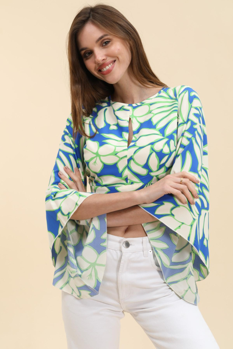 Wholesaler Van Der Rock - Printed crop top with long flared sleeves