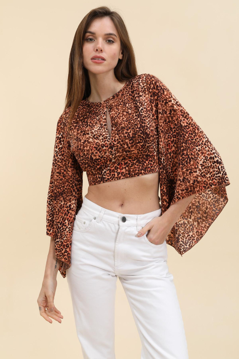 Wholesaler Van Der Rock - Printed crop top with long flared sleeves