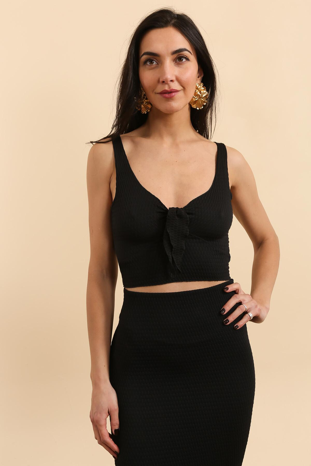 Wholesaler Van Der Rock - Crop top with tied tied tissue in textured fabric