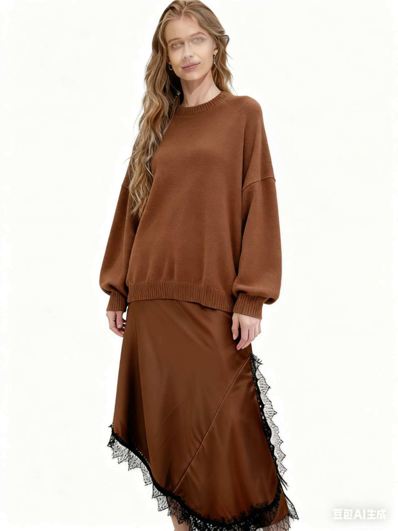 Wholesaler Vanis - This skirt is made of shiny fabric, accented with black lace, and the design is long and straight
