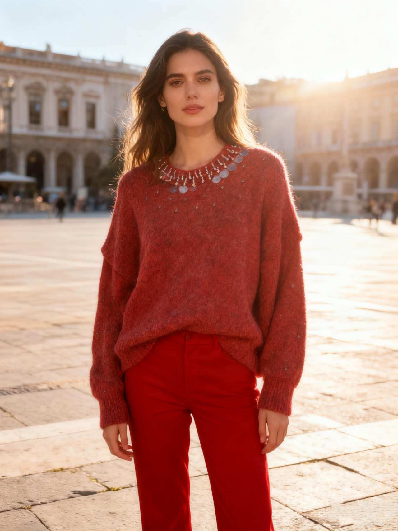 Wholesaler Vanis - CREW NECK WITH EMBROIDERED RHINESTONES AND SEQUINS