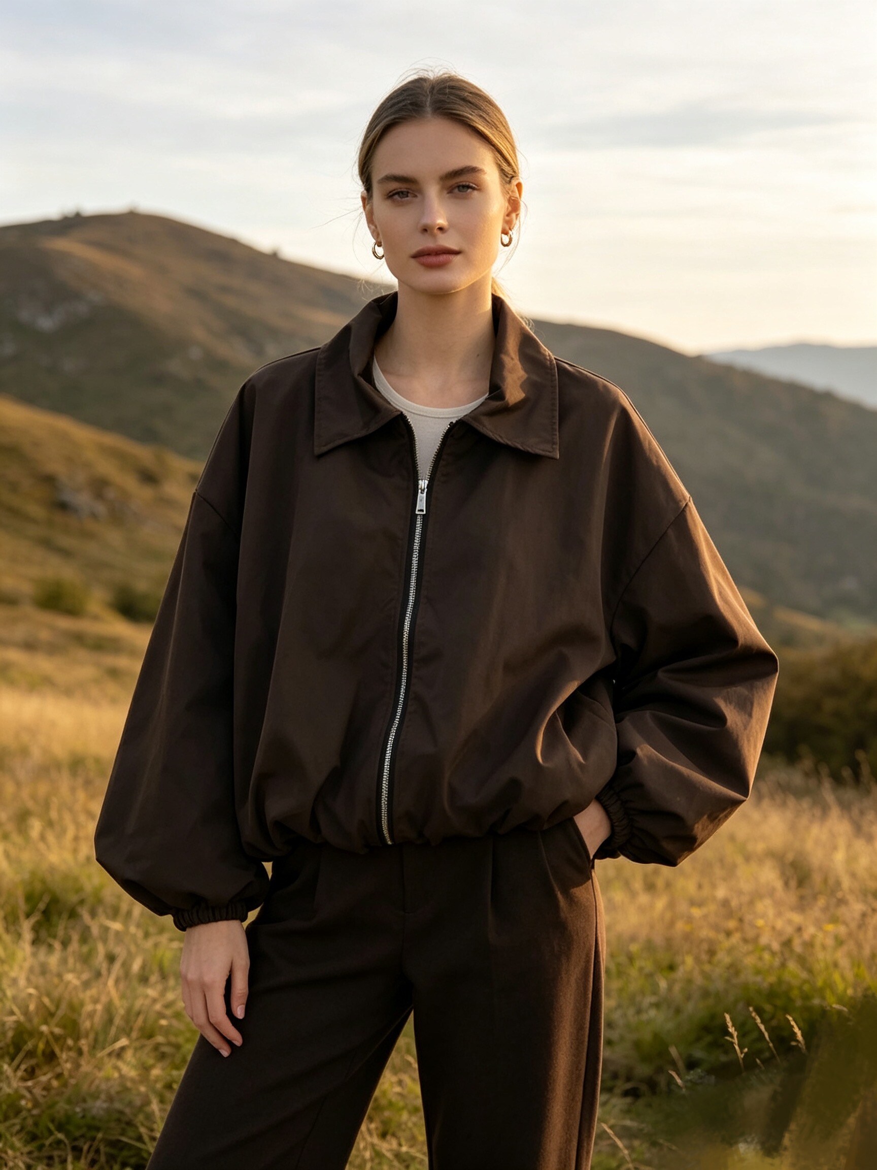 Großhändler Vanis - Kurze Jacke mit Frontreißverschluss, weiten Ärmeln. Blasen-Saum