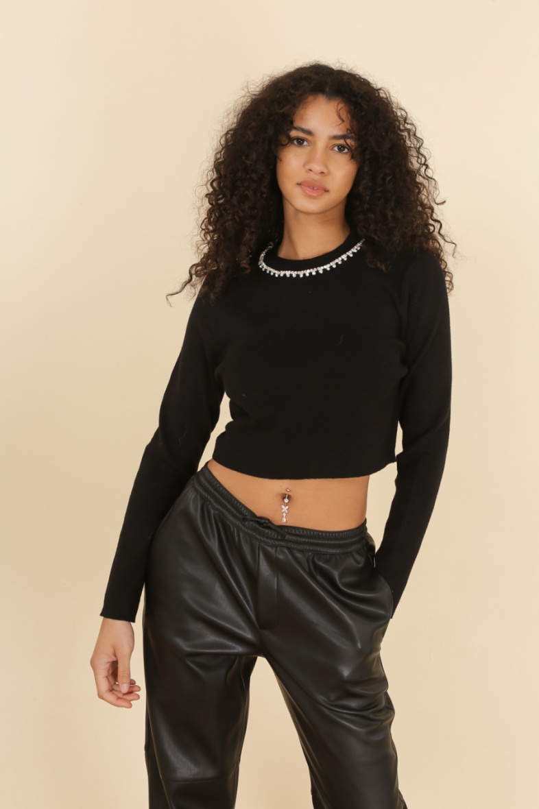 Wholesaler Vega's - Cropped jumper with shiny details