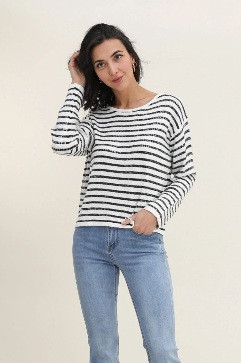 Wholesaler Vega's - Striped sequin sweater