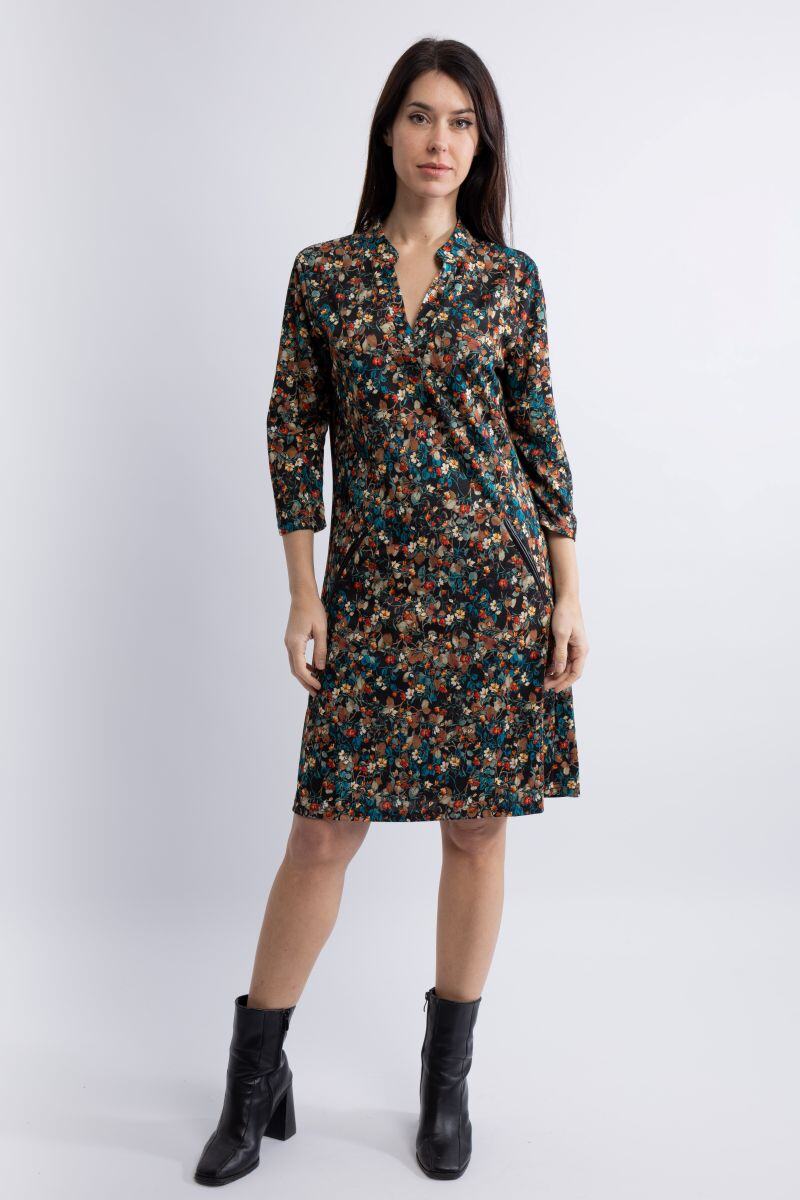 Wholesaler Vega's - Mandarin Collar Dress with Zipped Pockets