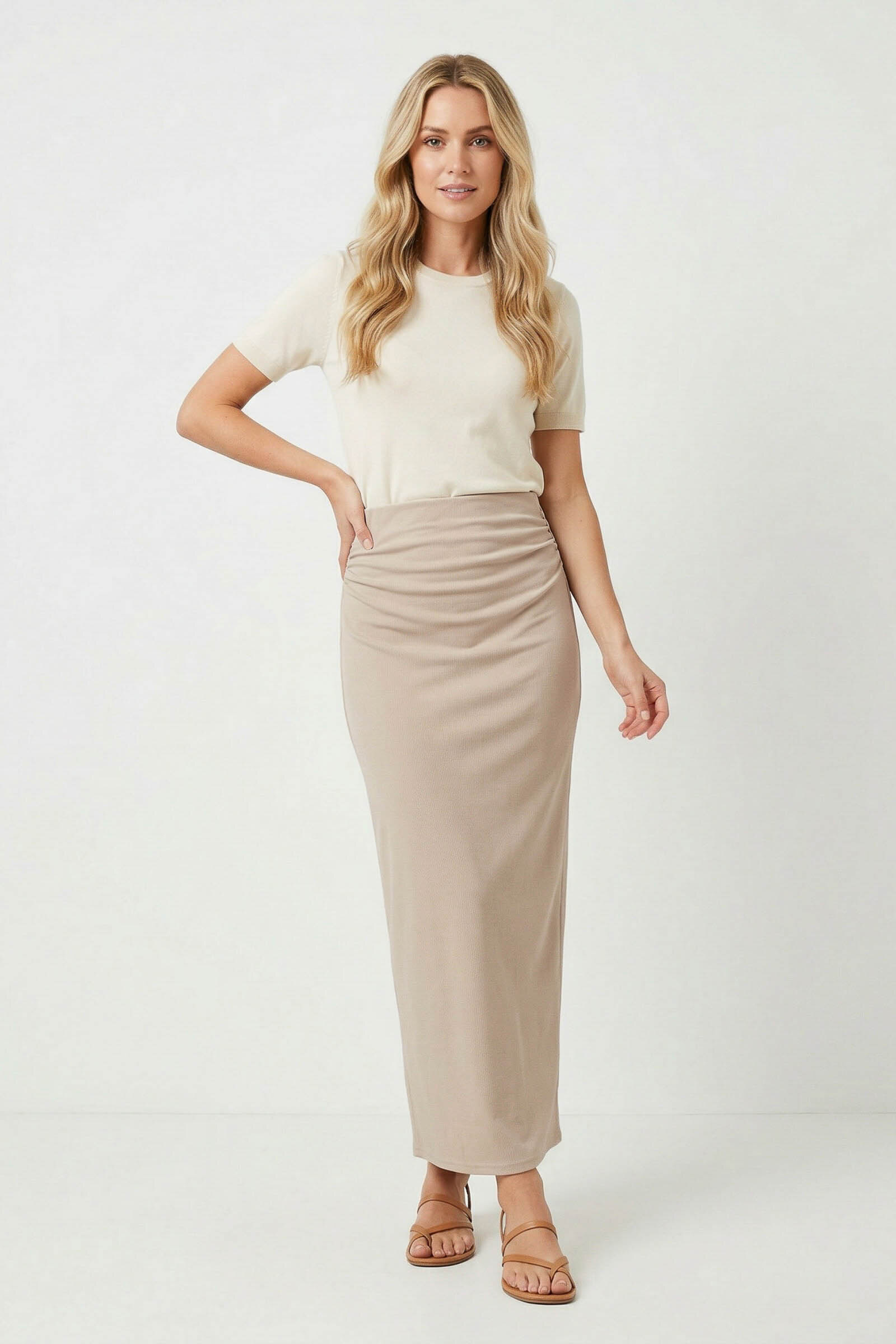 Grossiste Vera Fashion - Jupe à fronces en jersey stretch