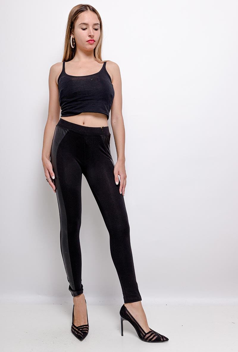 Großhändler Vera Fashion - Leggings aus zweifarbigem Material mit Kunstleder
