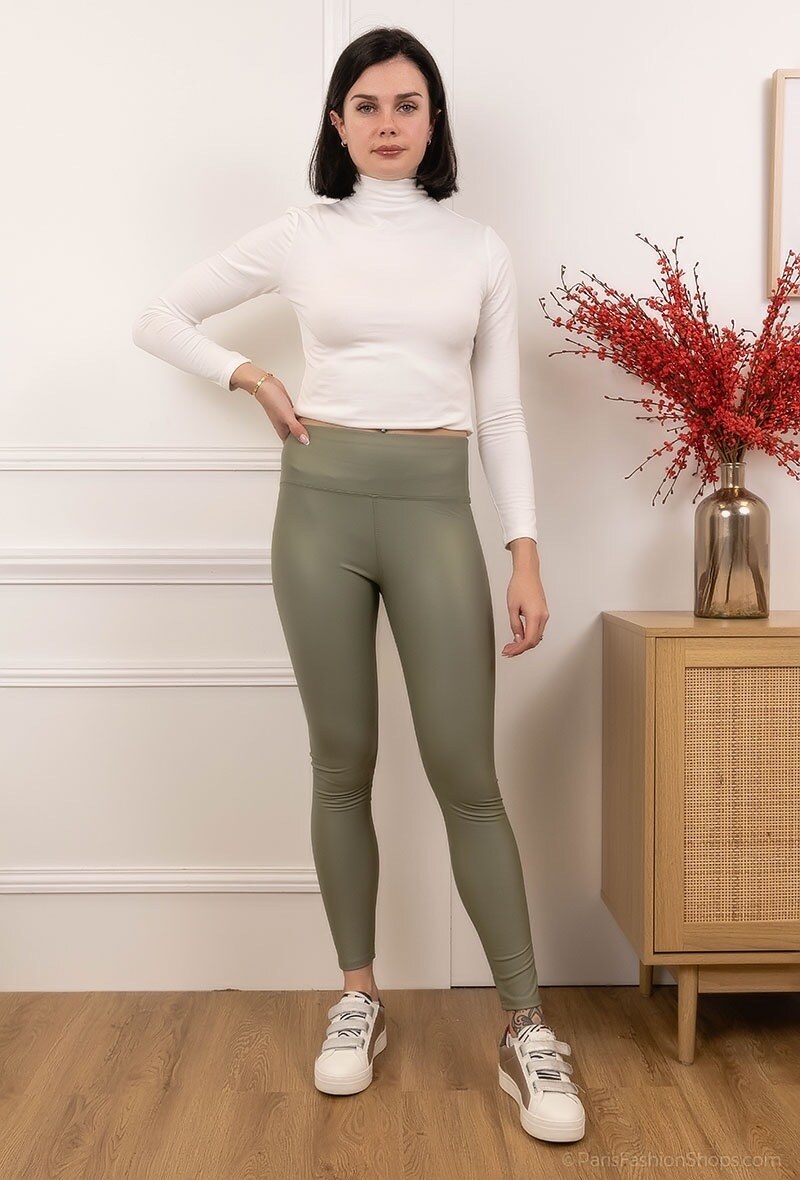 Grossiste Vera Fashion - Legging similicuir taille haute à intérieur léger polaire
