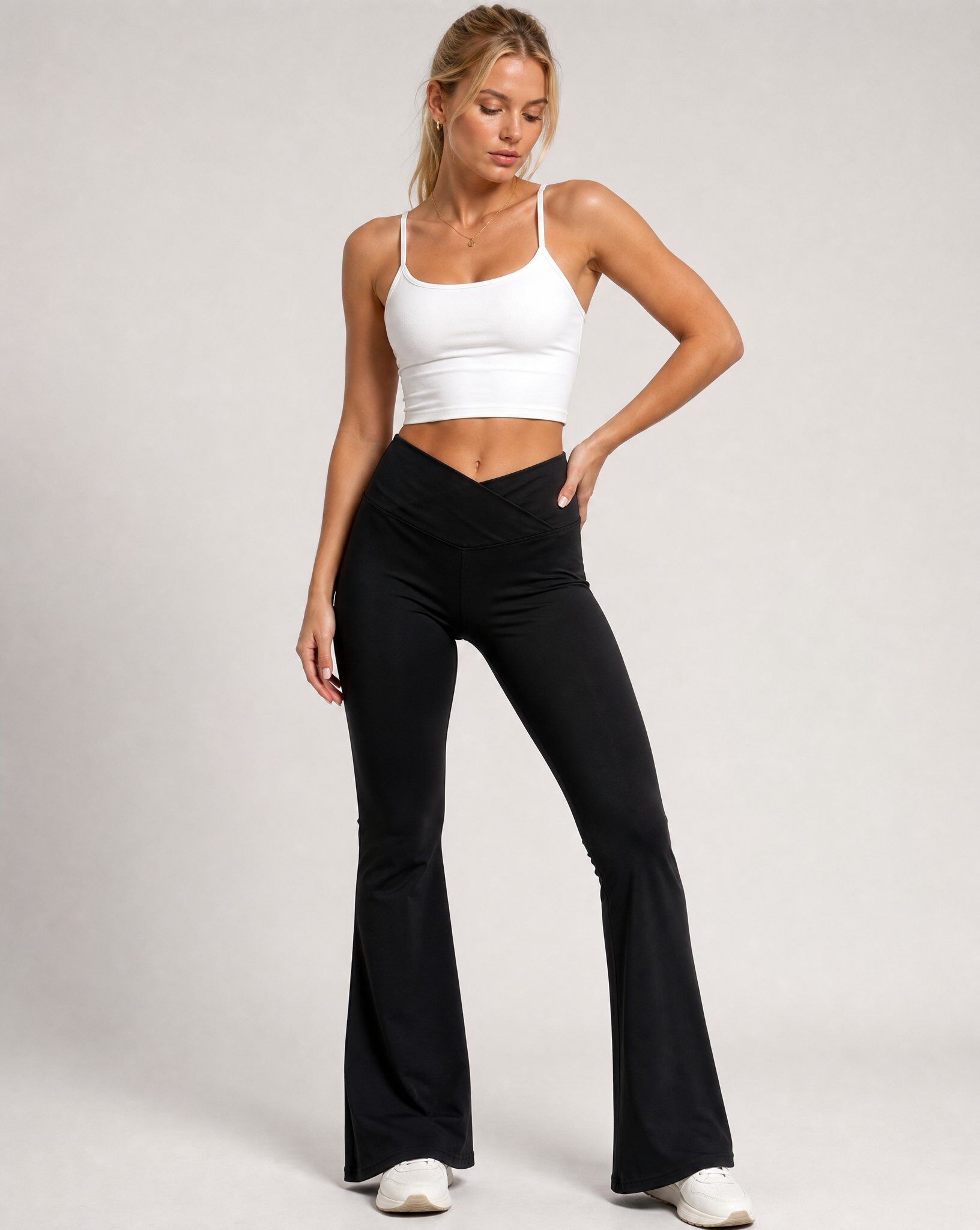 Großhändler Vera Fashion - Ausgestellte Crossover-Leggings mit hoher Taille