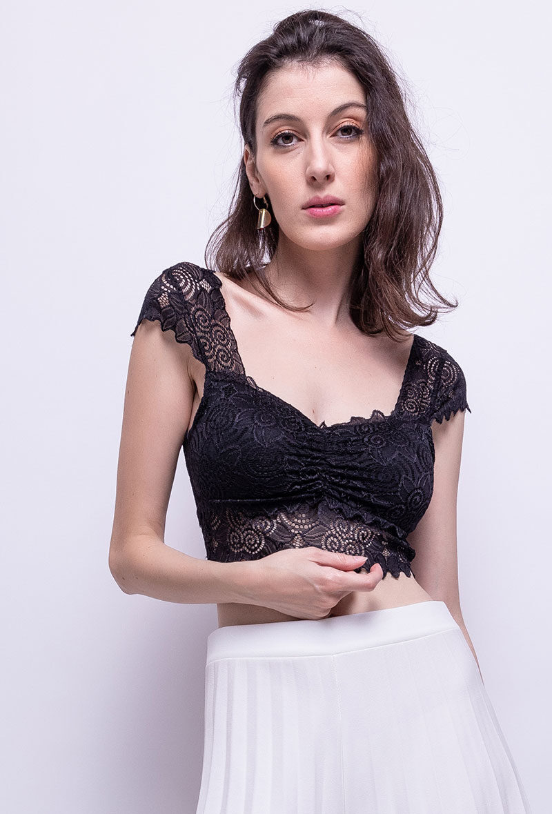 Grossiste Vera Fashion - Débardeur court en dentelle petit col V