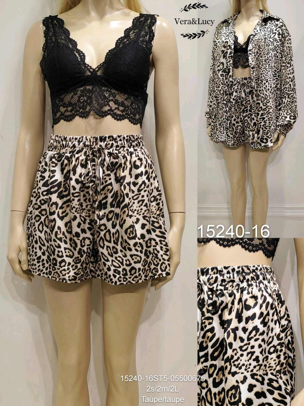 Grossista Vera & Lucy - Shorts in raso stampa leopardo