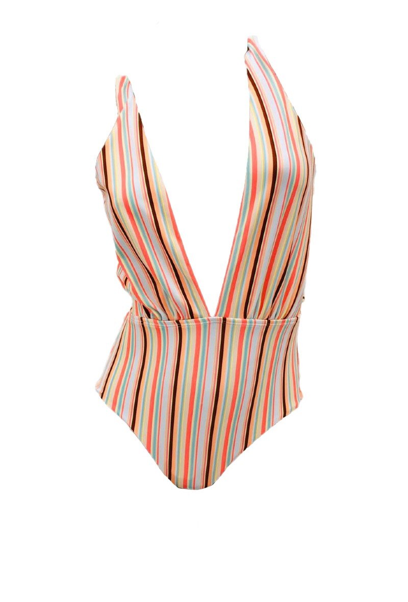 Mayorista Very Zen - Traje de baño de una pieza estampado a rayas vintage